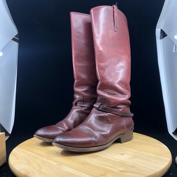 Frye Lindsay Plate Red Leather Knee High Riding Boot Style 76976 US 6 B EU 36 - Picture 1 of 10
